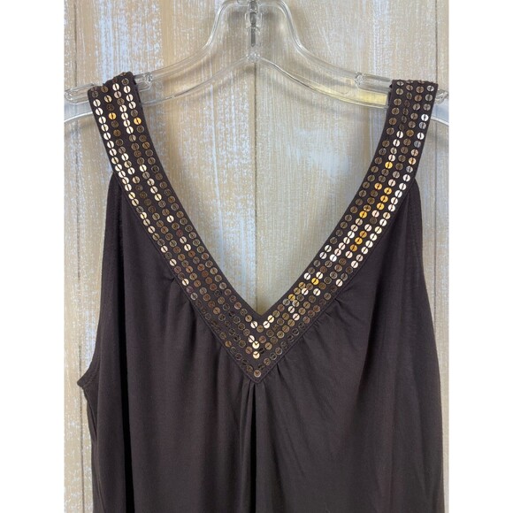 MICHAEL Michael Kors Women's Size M Brown Sequin Trimmed V Neck Tank Top - Picture 2 of 7